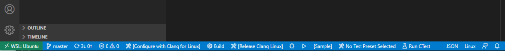 Visual Studio Code: 画面下のCMake Tools選択メニュー