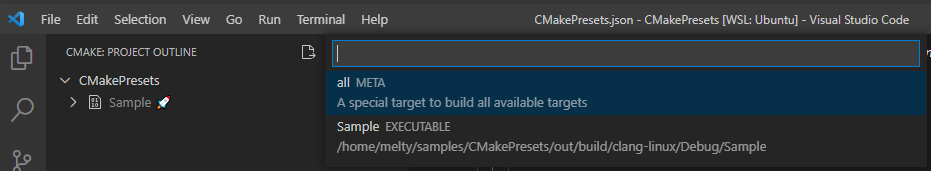 Visual Studio Code Extention: CMake Tools: Select Build Target